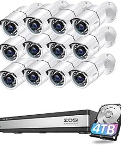 ZOSI H.265+ 1080p 16 Channel Security Camera System with AI Human Vehicle Detect, Hybrid 4in1 DVR, 12 x 1080p CCTV Bullet Cameras Outdoor, 120ft Night Vision and 105°Wide Angle, Remote Access, 4TB HDD