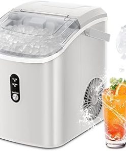 ZAFRO Portable Ice Maker Countertop with Handle, Nugget Ice Machine with Self-Cleaning, 7Mins Fast Ice Making, 35.5Lbs/24H,Ice Maker Machine with Ice Basket/Ice Scoop, WHITE