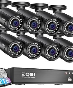 ZOSI 1080p H.265+ PoE Home Security Camera System Outdoor Indoor,8CH 5MP PoE NVR Recorder and (8) 1080p Surveillance Bullet IP Cameras with 120ft Long Night Vision ( 2TB Hard Drive Built-in)