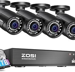 ZOSI 8MP 4K PoE Home Security Camera System Outdoor, 4PCS 5MP(3K) Bullet PoE IP Cameras with Motion Detection, H.265+ 8CH PoE NVR (16CH Expandable) with 2TB HDD for 24/7 Recording, Remote Control