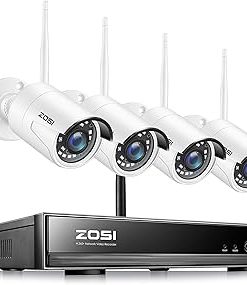 ZOSI Wireless Security Camera System,2K H.265+ 8 Channel CCTV NVR,4pcs 1080P WiFi IP Surveillance Camera Outdoor Indoor,Night Vision,Motion Alert,Remote Access,for Home 24/7 Recording(No Hard Drive)