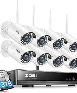 ZOSI 8CH 1080P Wireless Security Camera System with Hard Drive 3TB, H.265+ 8Channel 1080P CCTV NVR Recorder,8pcs 2MP Outdoor Bullet IP WiFi Cameras with Night Vision for Home Business 24/7 Recording