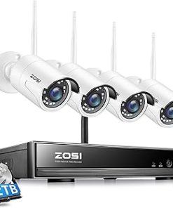 ZOSI 1080P Wireless Security Camera System H.265+ 8Channel 1080P CCTV NVR and 4PCS 2.0MP 1080P Weatherproof Bullet IP WiFi Cameras 65ft Night Vision, 2TB Hard Drive, Customizable Motion Detection