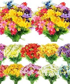 Zeyune 100 Bundles Faux Daisy Flowers 12'' High Faux Silk Daisy Colorful Flowers Outdoor UV Resistant Fake Foliage Greenery Faux Plants for DIY Home Garden Wedding Office Party Decor