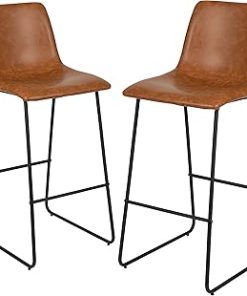 ZHENGHAO Leather Bar Stools Set of 4 Brown Adjustable Barstools with Back, Upholstered Faux Leather Counter Height Bar Chairs for Breakfast/Kitchen/Pub, Pu Brown