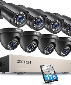 ZOSI 3K Lite Security Camera System Outdoor,8pcs 1920TVL 1080P Home Surveillance Cameras,80ft Night Vision,Remote Access,8 Channel H.265+ 5MP Lite CCTV DVR with 1TB Hard Drive for 24/7 Recording