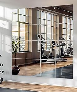 ZENY Home Gym Mirror, 14'' x 14'' x 16 Pcs Glass Wall Mirror Tiles, Frameless Wall Mounted Mirror for Bedroom, Bathroom, Door, Wall Mirror for Home Gym, (16)