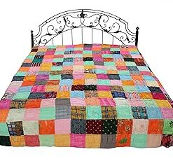 YUVANCRAFTS Handmade Kantha Quilt Traditional Print Queen Kantha Quilt Blanket Bedspreads Throw Gudari