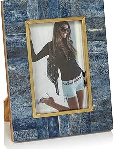 Zodax Biarritz Blue Bone Photo Frame w/Inner Brass Trim (5 x 7)