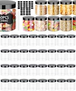Zubebe 50 Pack 16 oz Plastic Jars with Lids Clear Plastic Mason Jars Airtight Containers Refillable Round Empty Jars for Dry Food Storage, Cookie, Honey, Candy (Black)