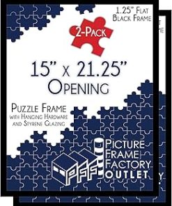 (2) -15x21.25-1.25" Flat Black Profile - Puzzle Frame - Hanging Hardware and Plexiglass Included