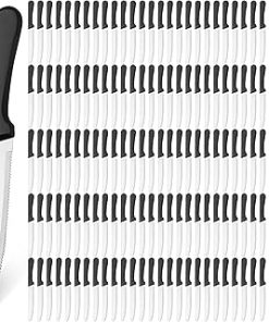 Zhehao 150 Pcs 8.39 Inches Steak Knife Sets Black Steak Knives Serrated Edge Dinner Knives Stainless Steel Table Knives with Plastic Handle and Round Tip for Home Restaurant