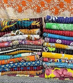 YUVANCRAFTS New Traditional Pineapple Print Cotton Kanhta Quilt Handblock Vintage Queen Kantha Throw Banket Bedspread