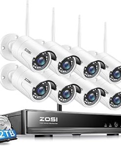 ZOSI 1080P 8CH HD Security Camera System 8Channel 1080P NVR 2TB Hard Drive and (8) HD 2.0MP 1080P Indoor/Outdoor Bullet IP Cameras 65ft Night Vision, Customizable Motion Detection