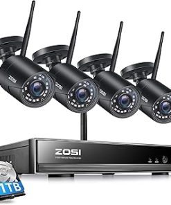 ZOSI 1080P Wireless Security Camera System, H.265+ 8 Channel 2MP CCTV NVR Recorder with 1TB HDD, 4pcs 1080P Auto Match WiFi IP Camera Outdoor Indoor, Plug-in, Night Vision, Motion Alert, Remote Access