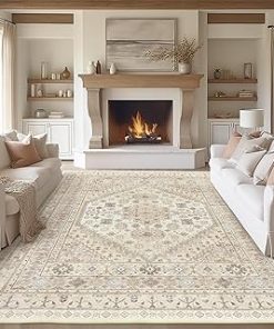 zesthome 8x10 Area Rugs for Living Room,Non-Slip Backing Washable Rugs,Vintage Large Area Rug，Stain Resistant Home Decor Rug