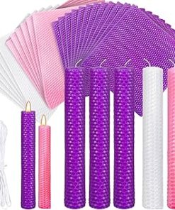 Yuntau 48 Pcs Advent Beeswax Candle Making Kit Christmas DIY Advent Taper Candle Kit Include 48 Purple Pink White Beeswax Honeycomb Sheets and Cotton Wick Beeswax Candle Kit for Fun Project Family